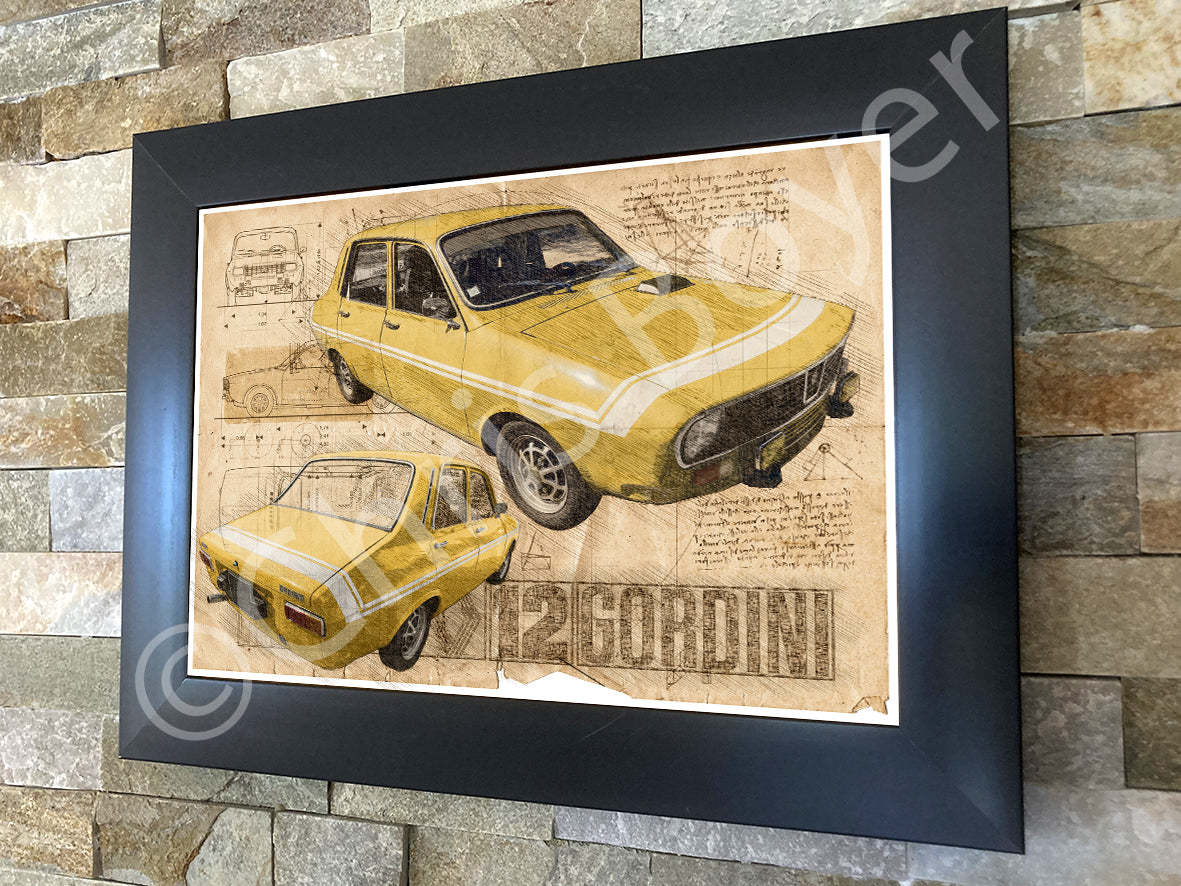 ART PRINT "DA VINCI" - R12 RENAULT 12 GORDINI JAUNE - Ref : DV031