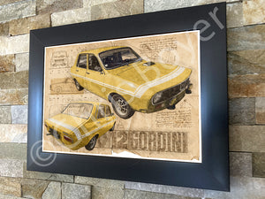 ART PRINT "DA VINCI" - R12 RENAULT 12 GORDINI JAUNE - Ref : DV031