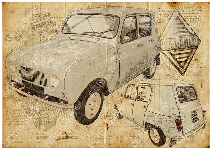 Affiche Renault 4L Protype 3L Da Vinci DV058 – vue complète de l’affiche