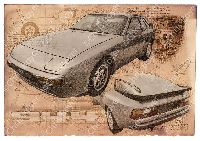 Affiche Porsche 944 Da Vinci DV042 – Art automobile – vue complète de l’affiche