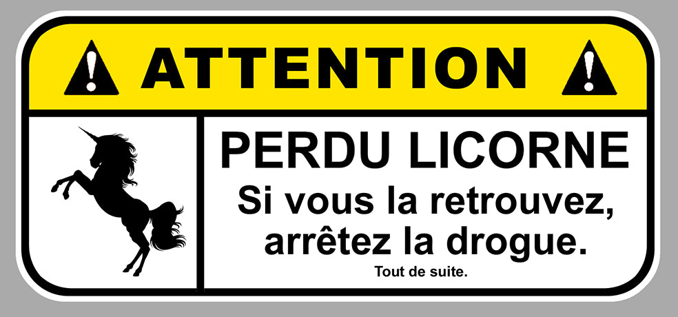 STICKER ATTENTION LICORNE - AA217