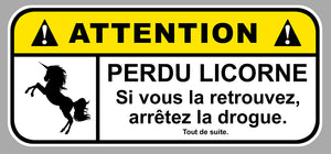 STICKER ATTENTION LICORNE - AA217
