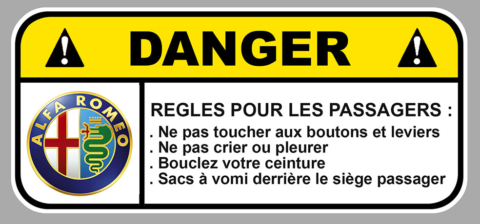 STICKER ATTENTION DANGER ALFA ROMEO - AB082
