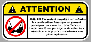 STICKER ATTENTION DANGER PEUGEOT 205 - AC107
