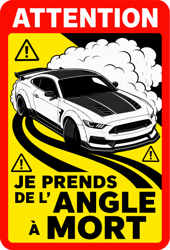 Sticker Je prends de l'angle à mort avec Ford Mustang en drift - AC174