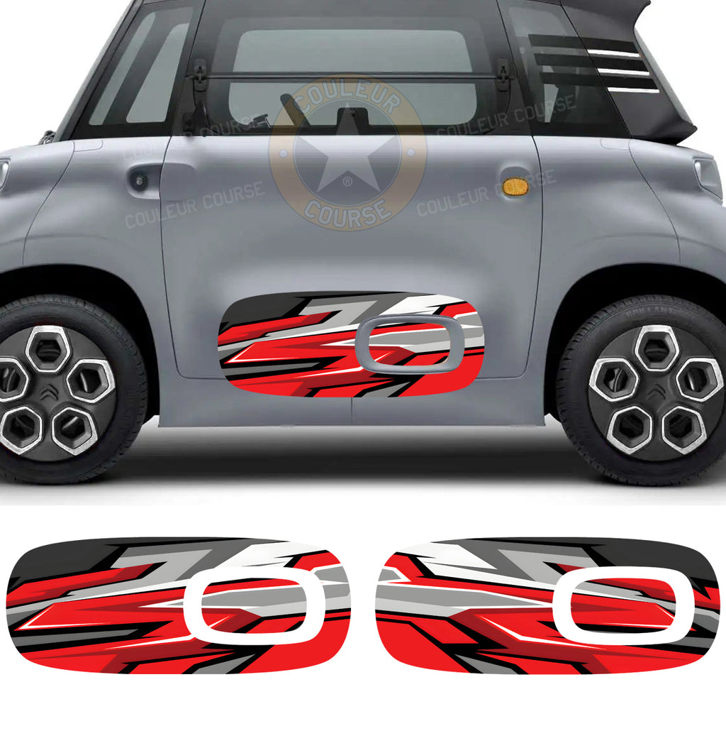 SET DE DECORATION - DECOR "ROUGE GRAFIC" POUR CITROEN AMI - Ref : BD099-18