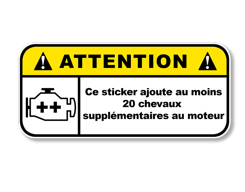 STICKER ATTENTION DANGER CHEVAUX SUPPLEMENTAIRES - CE150