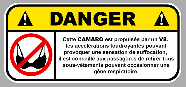 STICKER ATTENTION DANGER CHEVROLET CAMARO - DA165