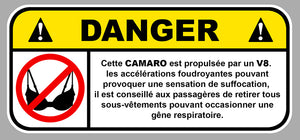 STICKER ATTENTION DANGER CHEVROLET CAMARO - DA165