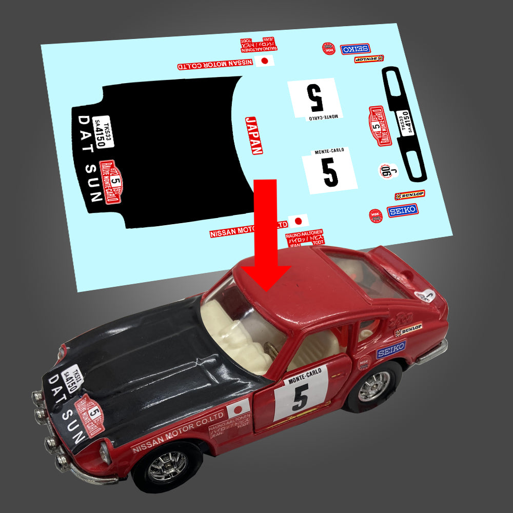 Datsun 240Z Rally Sticker Set – DCS048 – Multiple Scales 1/43 1/24 1/18 1/32 – Made In France