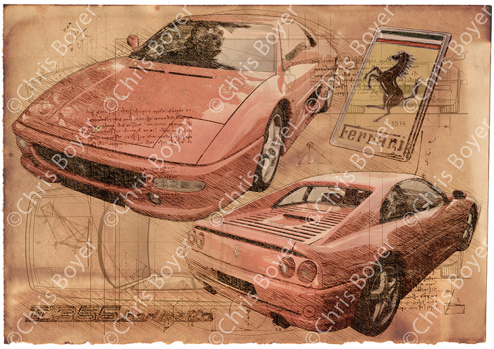 Affiche Ferrari F355 Berlinetta Da Vinci DV055 – vue complète de l’affiche