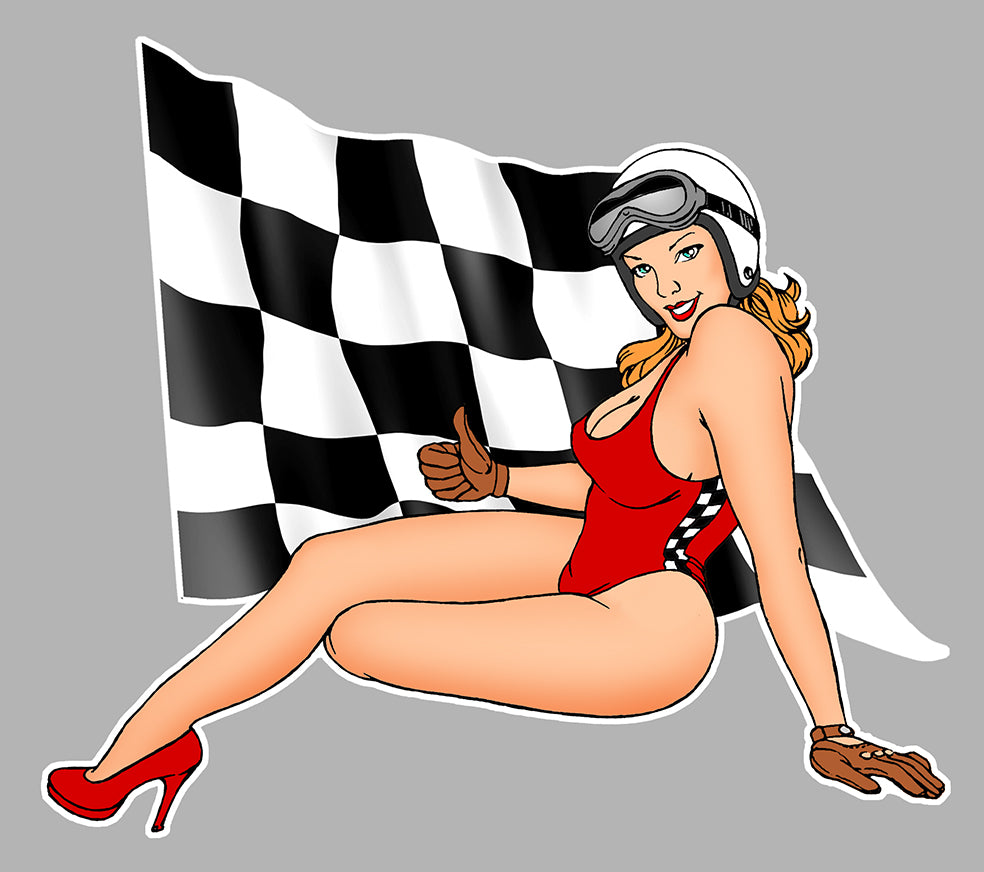 STICKER PINUP DRAPEAU DAMIERS - PB494