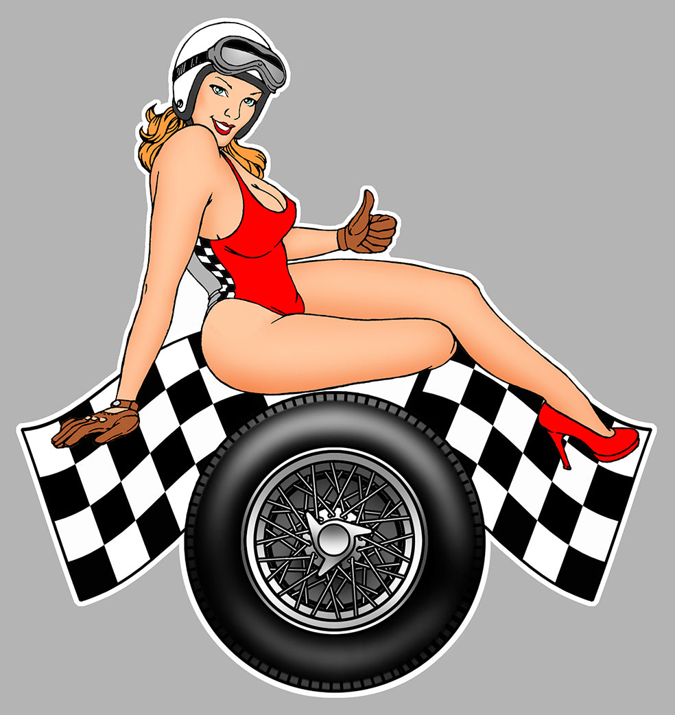 STICKER PINUP DRAPEAU DAMIER - PC020