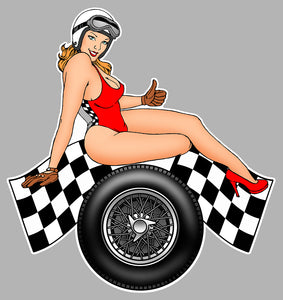STICKER PINUP DRAPEAU DAMIER - PC020