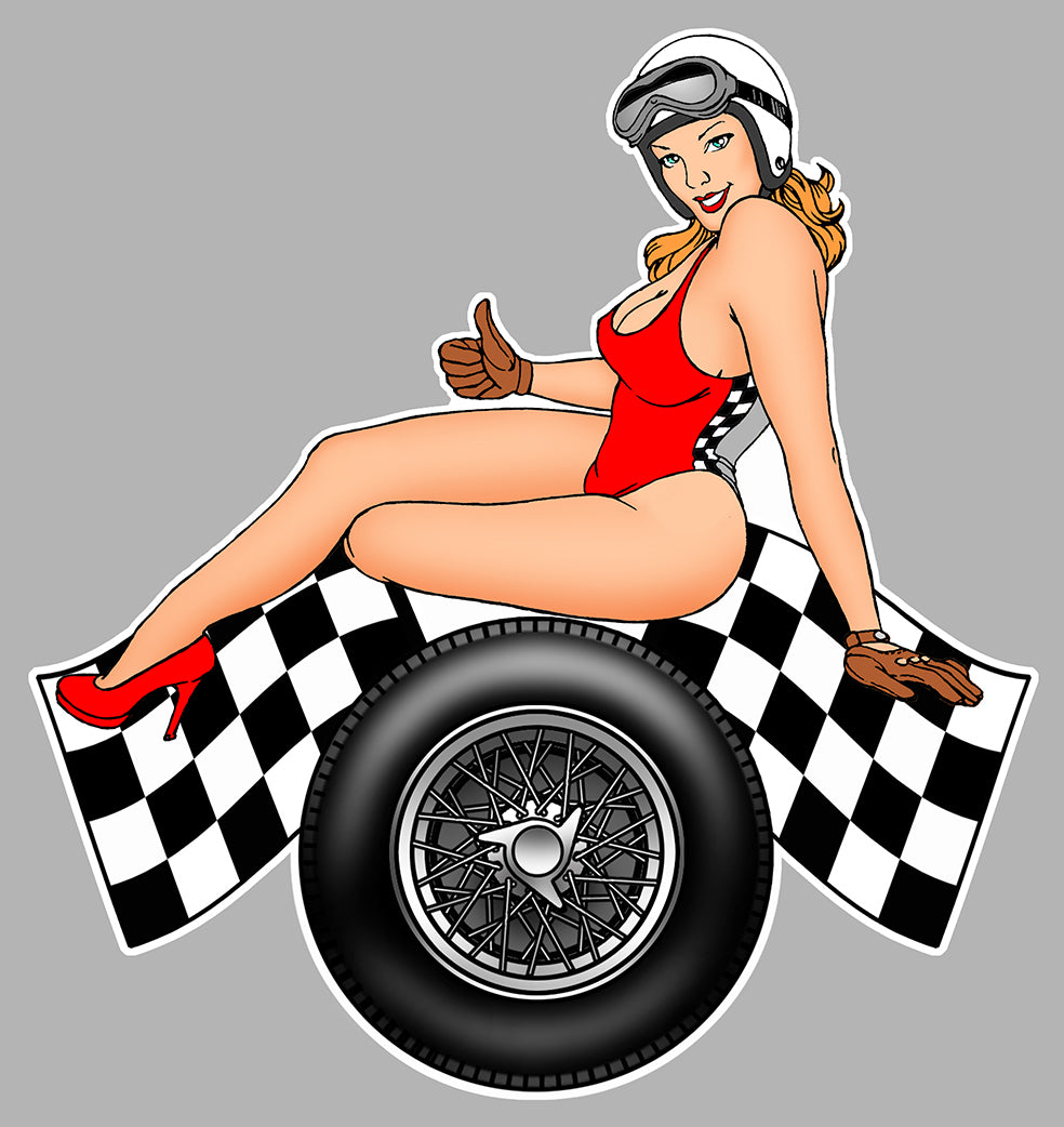 STICKER PINUP DRAPEAU DAMIER - PC021