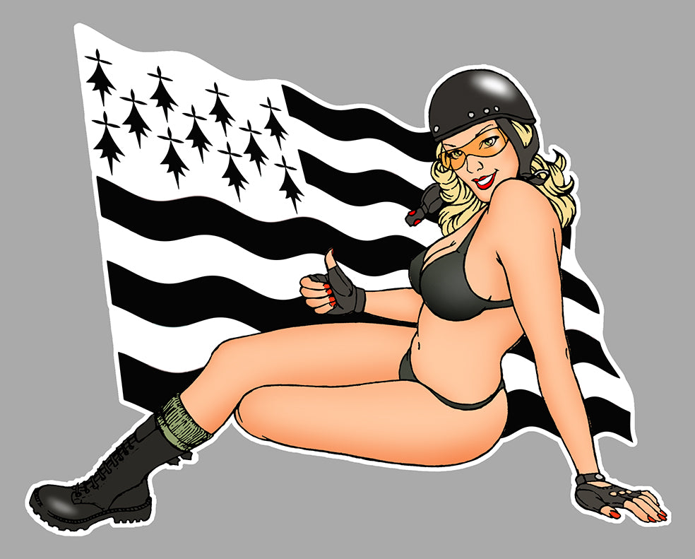 STICKER PINUP DRAPEAU BRETAGNE BREIZH - PD082