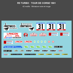 DCS100 – détail des 42 motifs finis pour miniature R5 Turbo noire et rouge, avec supports noirs Renault-Nicolas