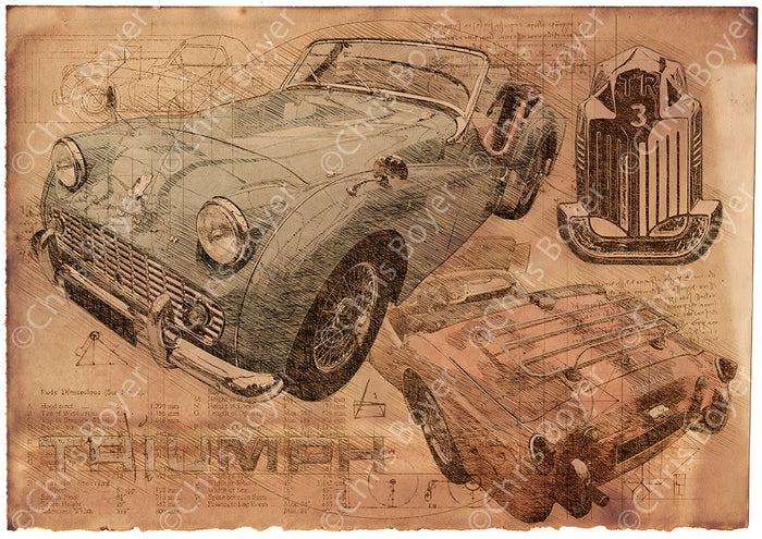 Affiche Triumph TR3 Da Vinci DV046 – Art automobile – vue complète de l’affiche