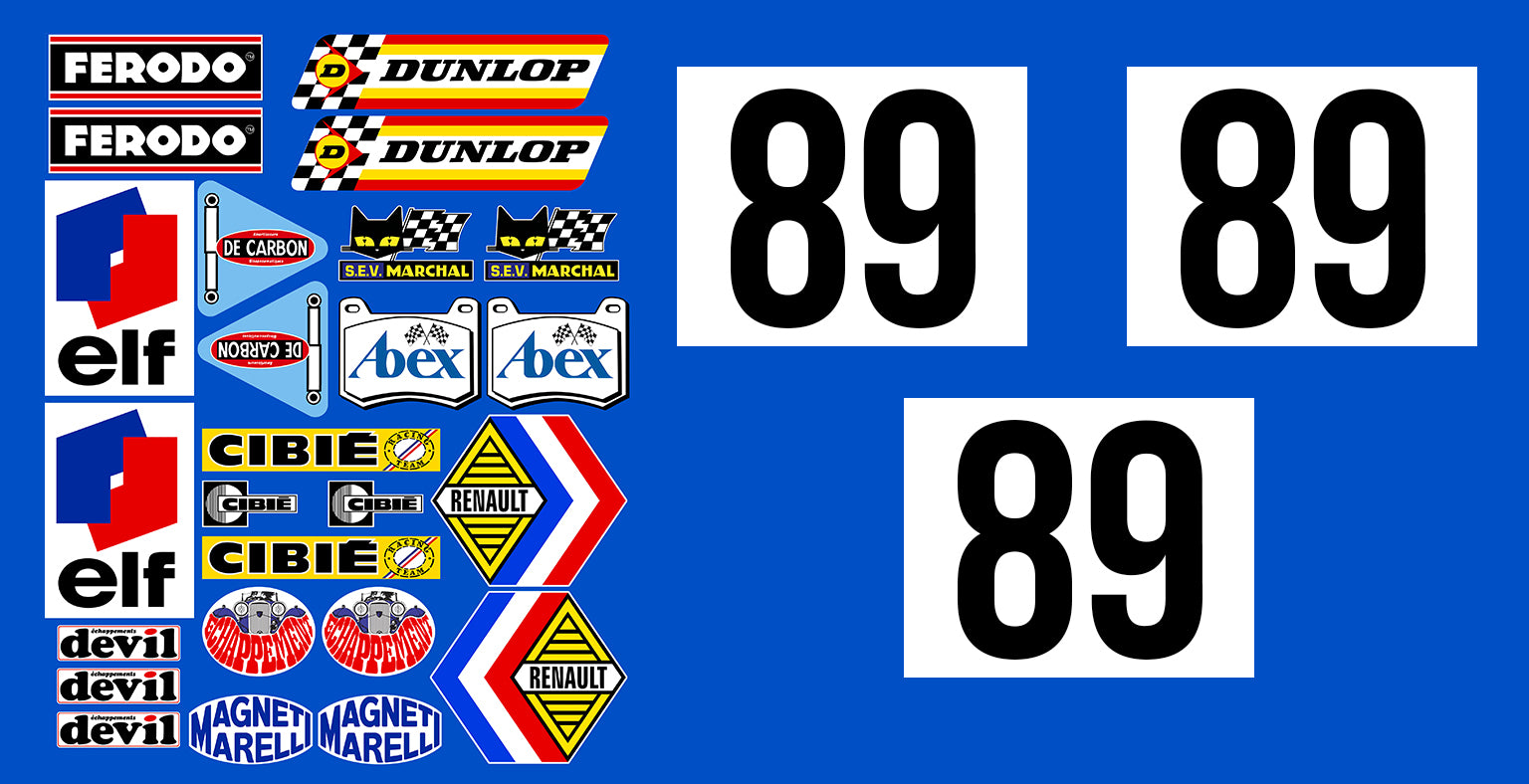 KIT STICKERS SPONSORS + BANDES + NUMEROS POUR RENAULT 12 GORDINI - Ref : KIT001