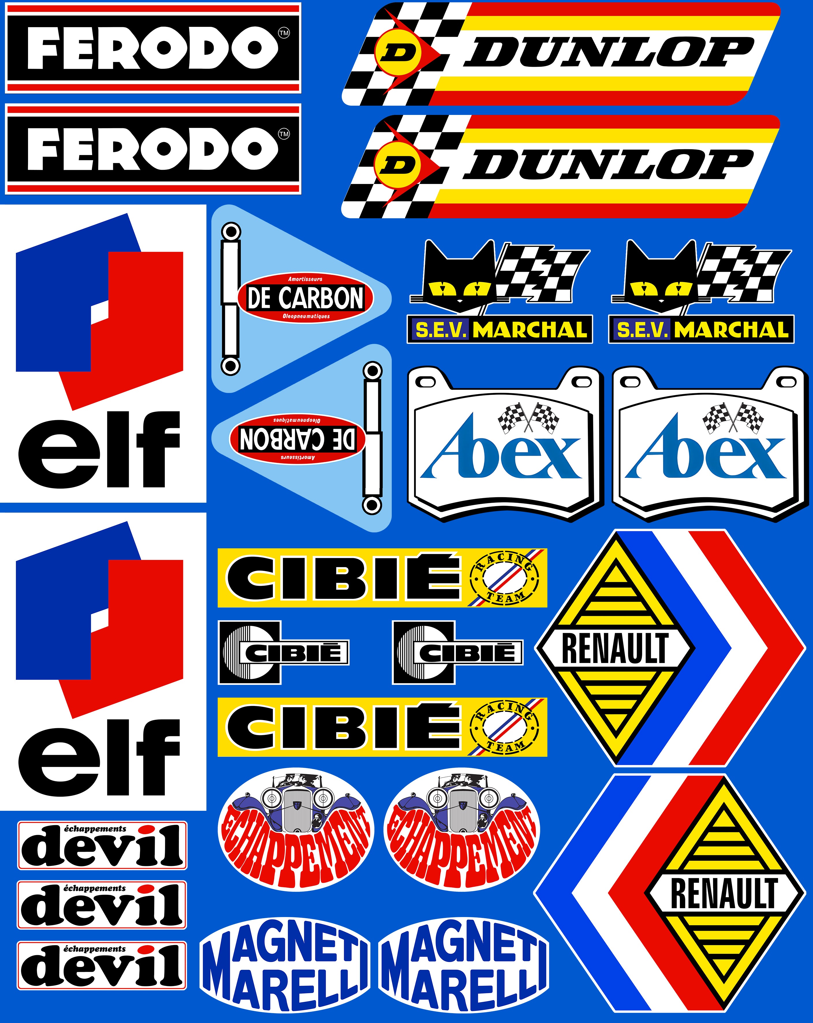 KIT STICKERS SPONSORS + BANDES + NUMEROS POUR RENAULT 8 GORDINI - Ref : KIT001