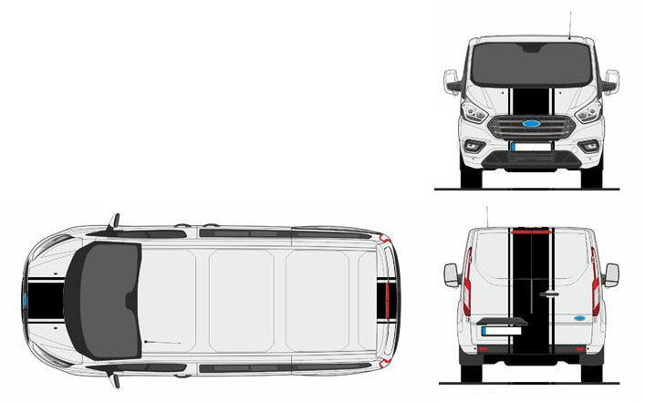 BANDES TRIPLE - CAPOT COFFRE - FORD TRANSIT CUSTOM 2018 à 2019 - Ref : BD801-3