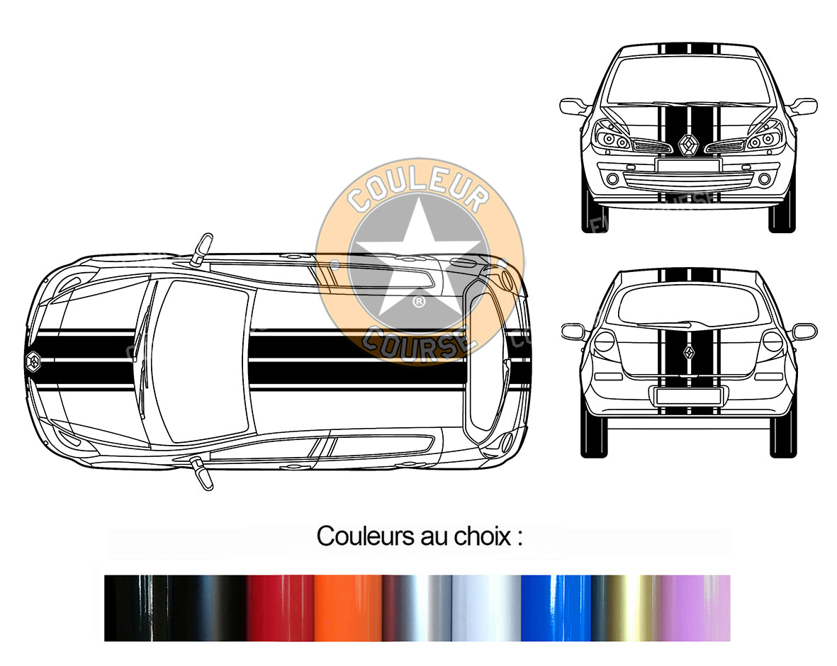 BANDES DOUBLE FILET - CAPOT TOIT COFFRE - RENAULT CLIO III 3 2005 2012 - Ref : BD802-4